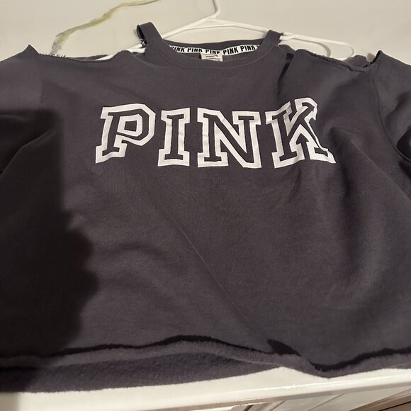 Victoria's Secret Sweaters - The PINK Victoria's Secret Cold Shoulder Crop Sweatshirt in grey Size